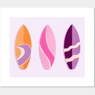 colorful surfboards- pink, orange and purple Posters and Art